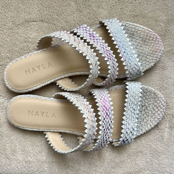 Nayla Clara Rainbow Fish Scales Slide Flat Sandals Women 7 Zig Zag Wide Straps - Picture 8 of 15